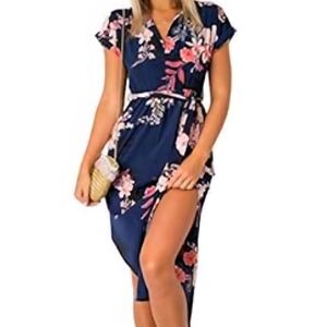 Ecowish Floral Navy Wrap Dress XS
